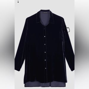 Beautiful green Eileen Fisher velvet classic collar shirt